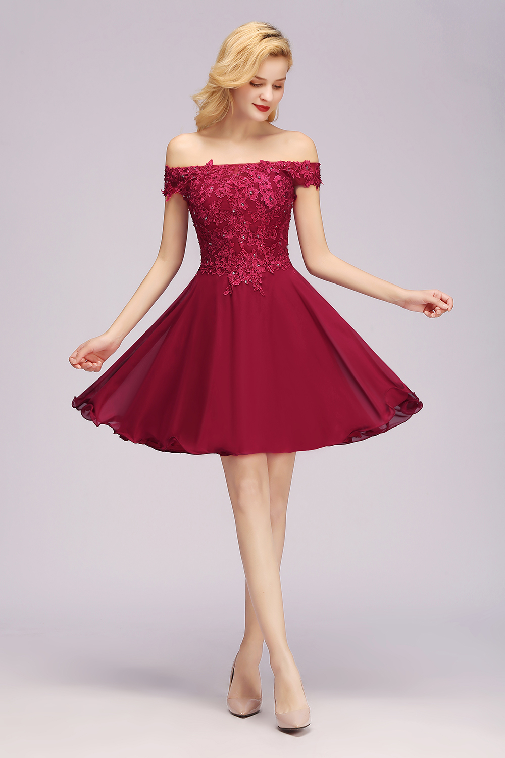 Elegant Lace Off-the-Shoulder Short Bridesmaid Dress