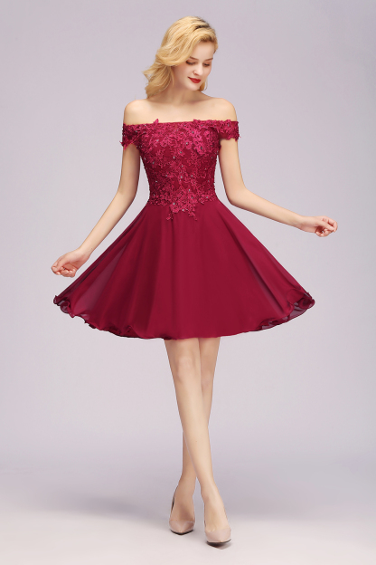 Elegant Lace Off-the-Shoulder Short Bridesmaid Dress