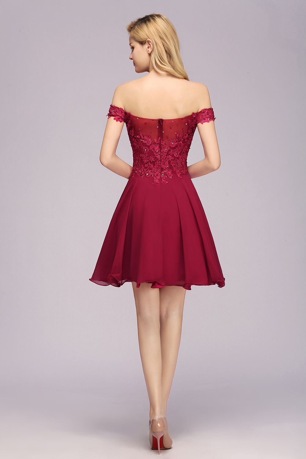 Elegant Lace Off-the-Shoulder Short Bridesmaid Dress