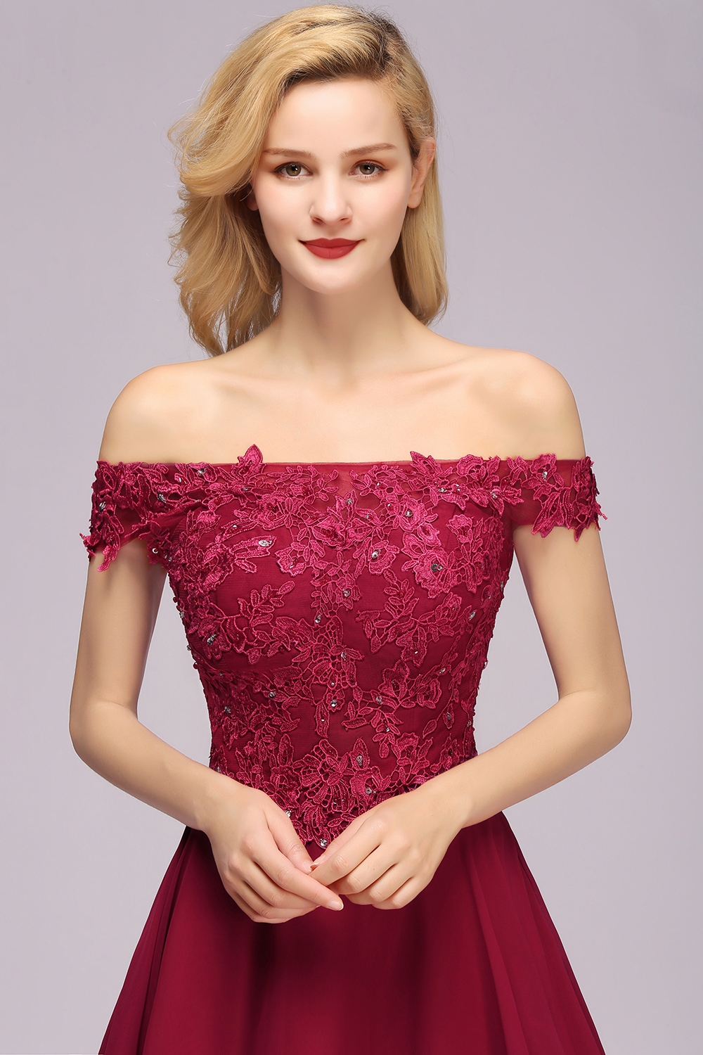Elegant Lace Off-the-Shoulder Short Bridesmaid Dress