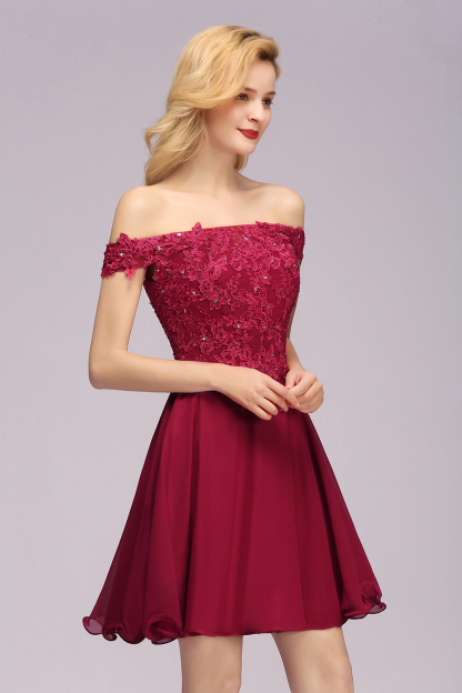 Elegant Lace Off-the-Shoulder Short Bridesmaid Dress