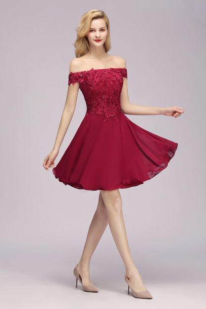 Elegant Lace Off-the-Shoulder Short Bridesmaid Dress