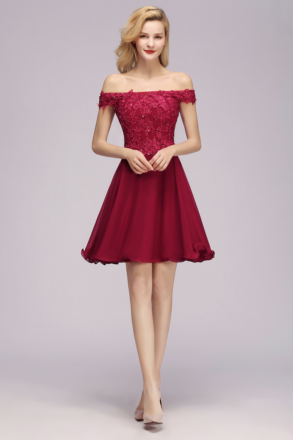 Elegant Lace Off-the-Shoulder Short Bridesmaid Dress