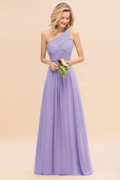 Elegant Ruffles One Shoulder Long Bridesmaid Dress