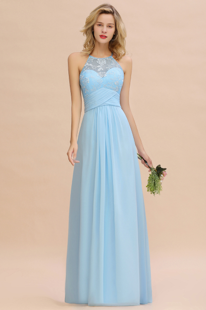 Elegant Long A-line Appliques Jewel Sleeveless Bridesmaid Dress
