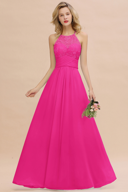 Elegant Long A-line Appliques Jewel Sleeveless Bridesmaid Dress