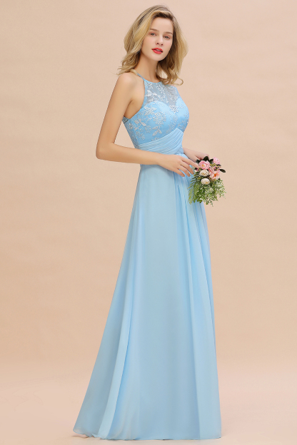 Elegant Long A-line Appliques Jewel Sleeveless Bridesmaid Dress