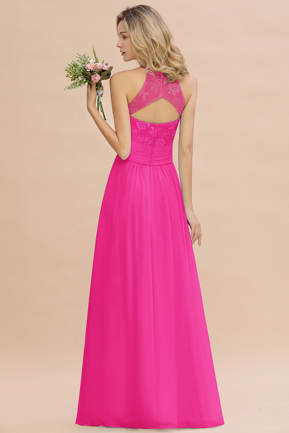 Elegant Long A-line Appliques Jewel Sleeveless Bridesmaid Dress