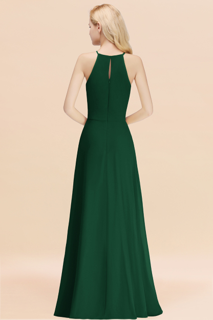 Elegant Long A-line Halter Chiffon Dark Green Bridesmaid Dress