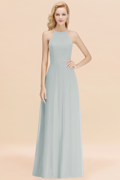 Elegant Long A-line Halter Chiffon Mist Bridesmaid Dress