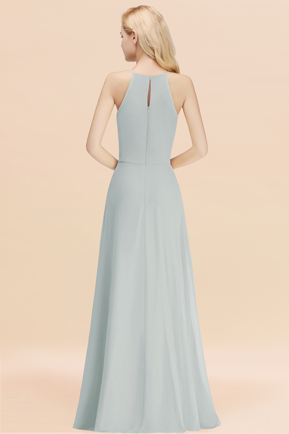 Elegant Long A-line Halter Chiffon Mist Bridesmaid Dress