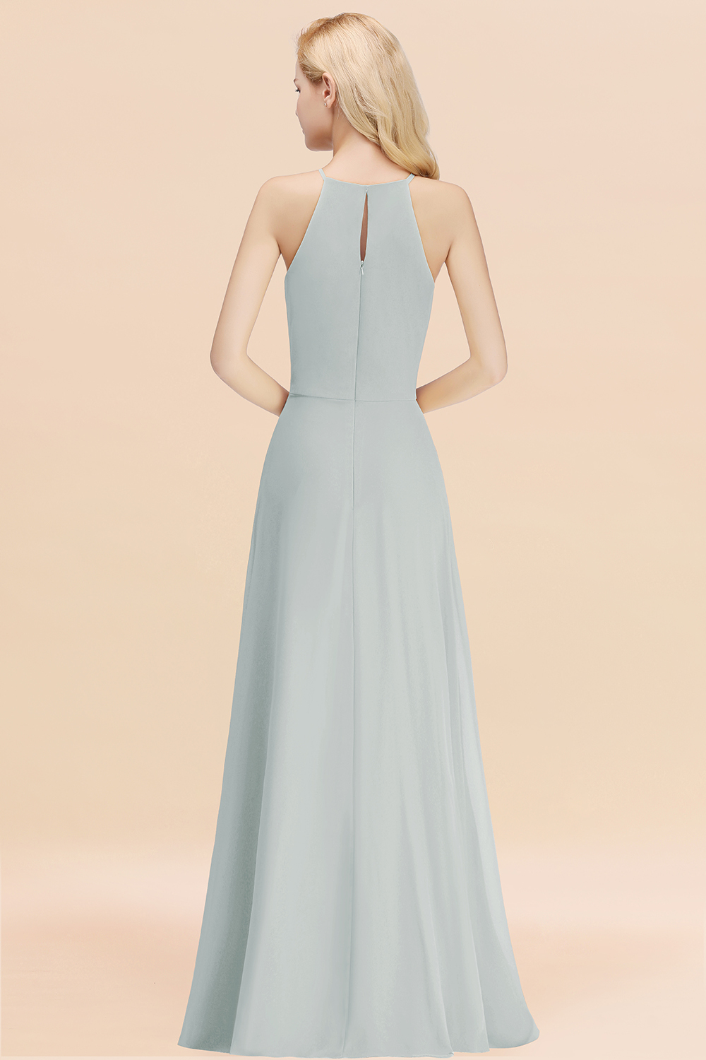 Elegant Long A-line Halter Chiffon Mist Bridesmaid Dress