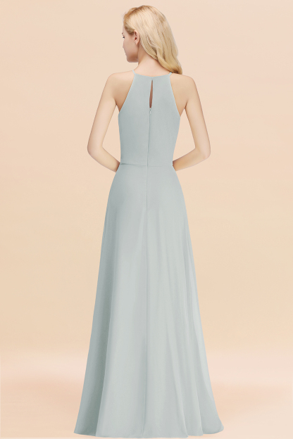Elegant Long A-line Halter Chiffon Mist Bridesmaid Dress