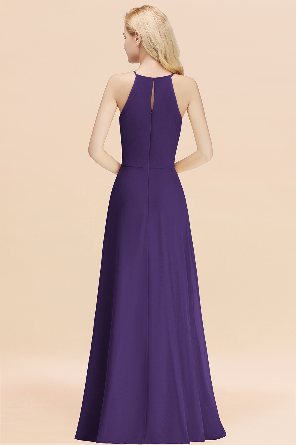 Elegant Long A-line Halter Chiffon Regency Bridesmaid Dress