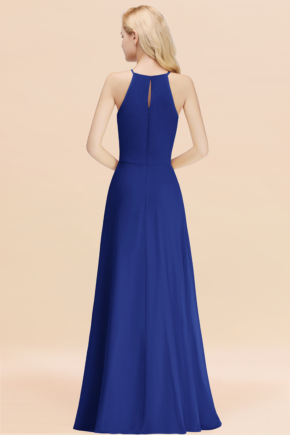 Elegant Long A-line Halter Chiffon Royal Blue Bridesmaid Dress