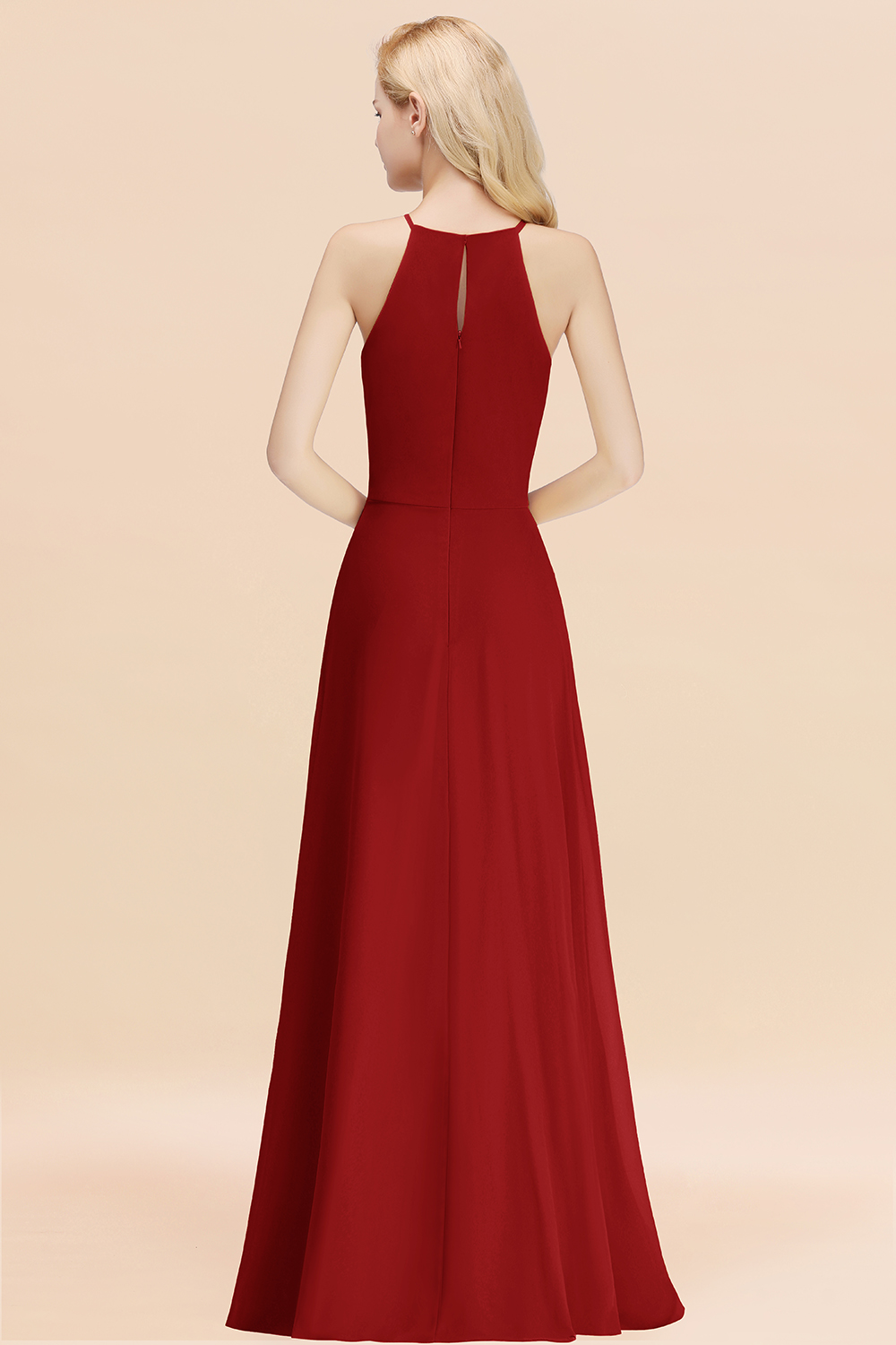 Elegant Long A-line Halter Chiffon Rust Bridesmaid Dress