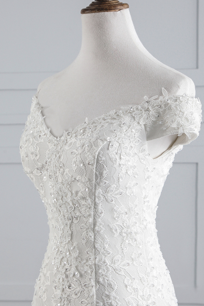 Elegant Long Mermaid Off-the-shoulder Floor-length Lace Wedding Dress