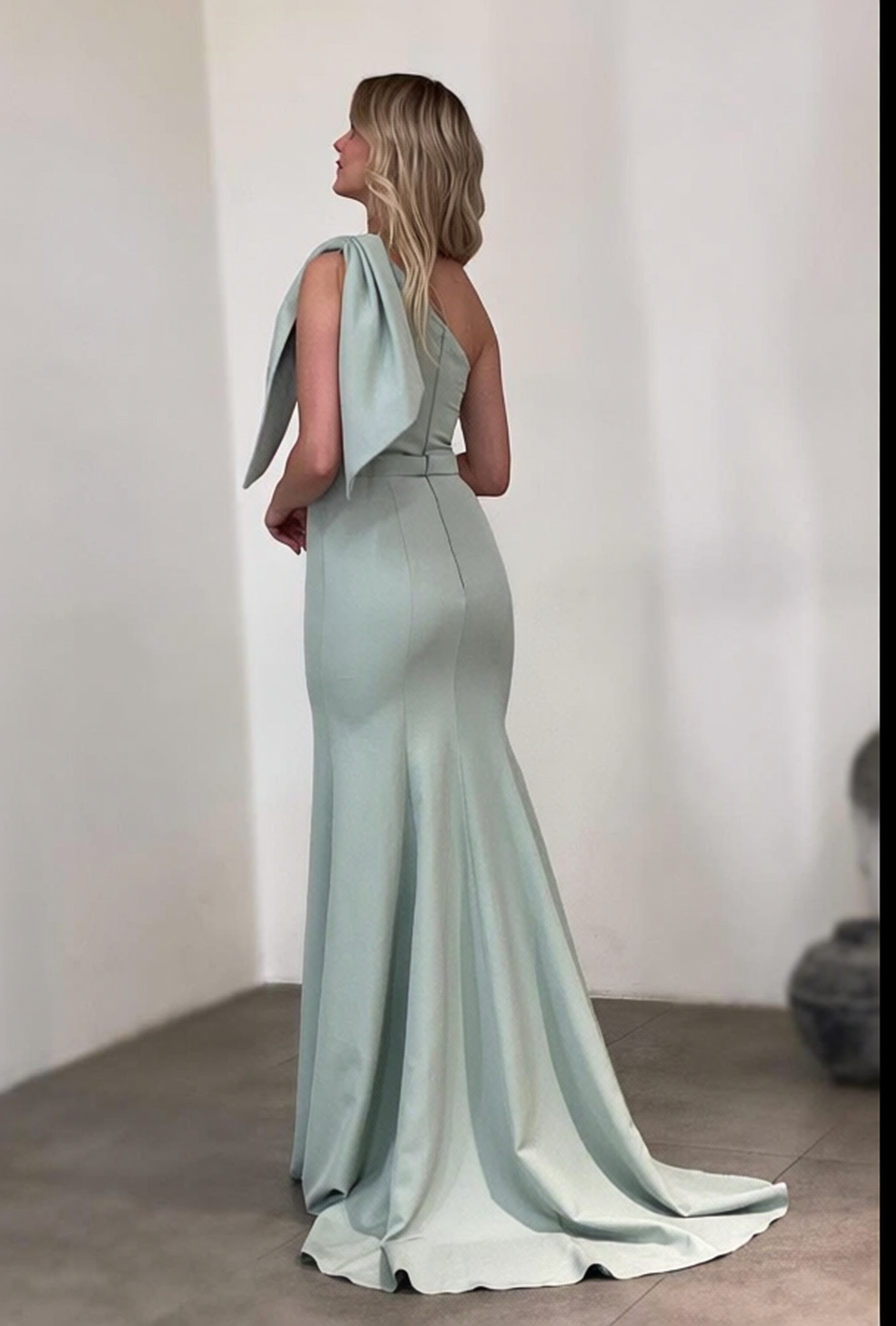 Elegant Long One Shoulder Mermaid Satin Ruffle Floor Length Prom Dress