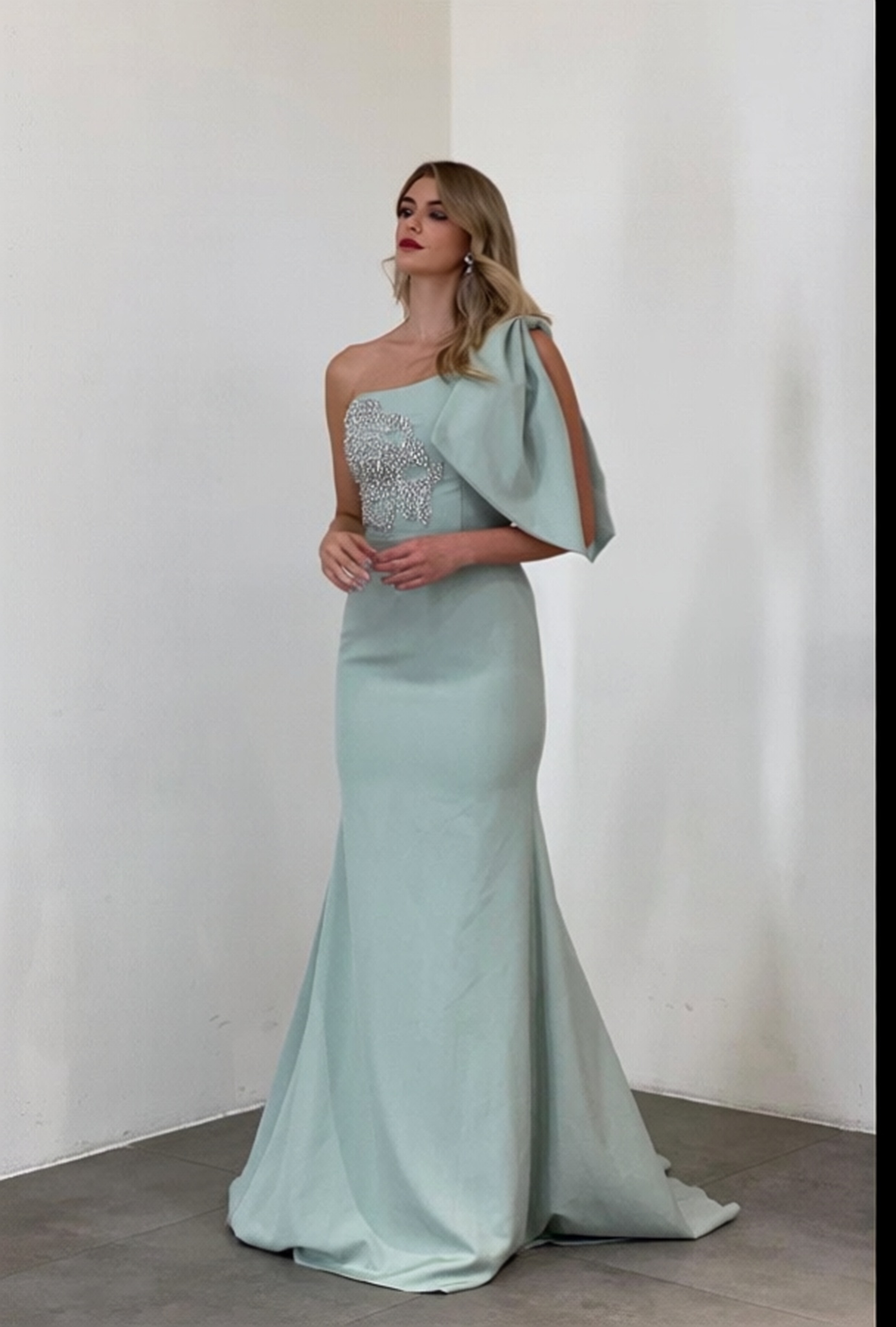 Elegant Long One Shoulder Mermaid Satin Ruffle Floor Length Prom Dress