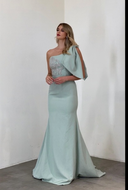 Elegant Long One Shoulder Mermaid Satin Ruffle Floor Length Prom Dress