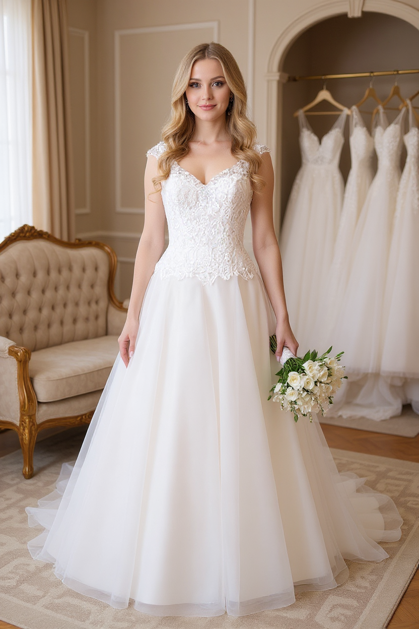 Elegant Long Sweetheart Open Back Lace Tulle A-line Wedding Dress