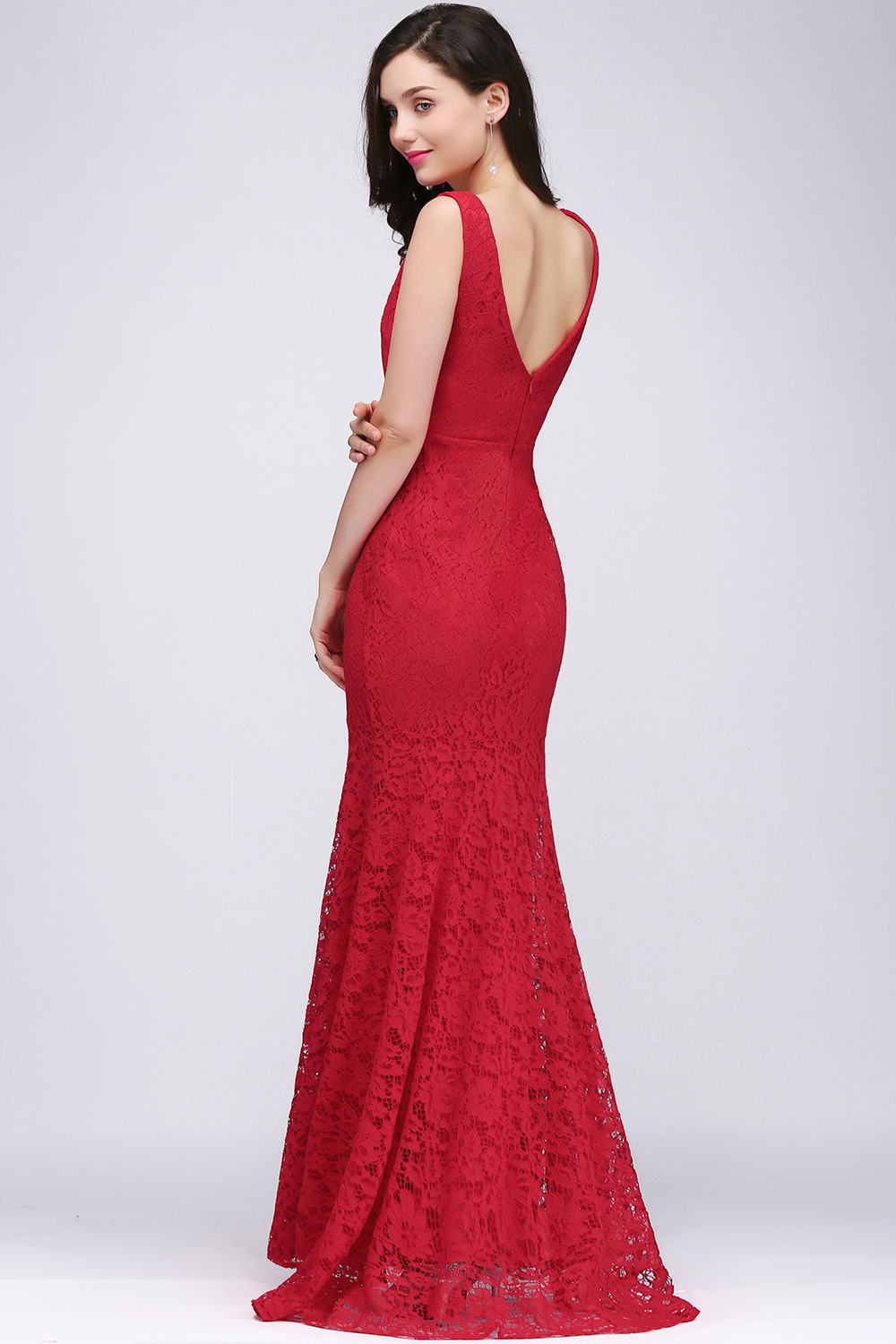 Elegant Mermaid Lace V-Neck Sleeveless Floor-Length Bridesmaid Dresses