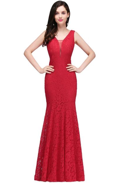 Elegant Mermaid Lace V-Neck Sleeveless Floor-Length Bridesmaid Dresses