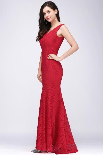 Elegant Mermaid Lace V-Neck Sleeveless Floor-Length Bridesmaid Dresses