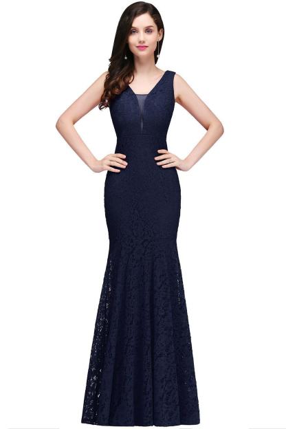 Elegant Mermaid Lace V-Neck Sleeveless Floor-Length Bridesmaid Dresses