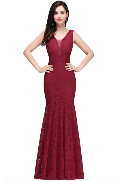 Elegant Mermaid Lace V-Neck Sleeveless Floor-Length Bridesmaid Dresses