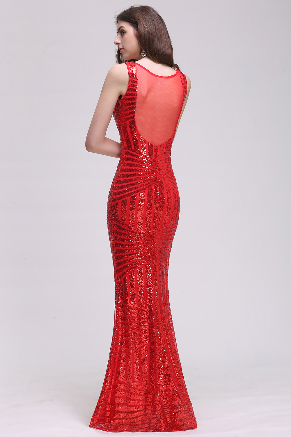 Elegant Mermaid Sequined Jewel Sleeveless Floor-Length Bridesmaid Dress
