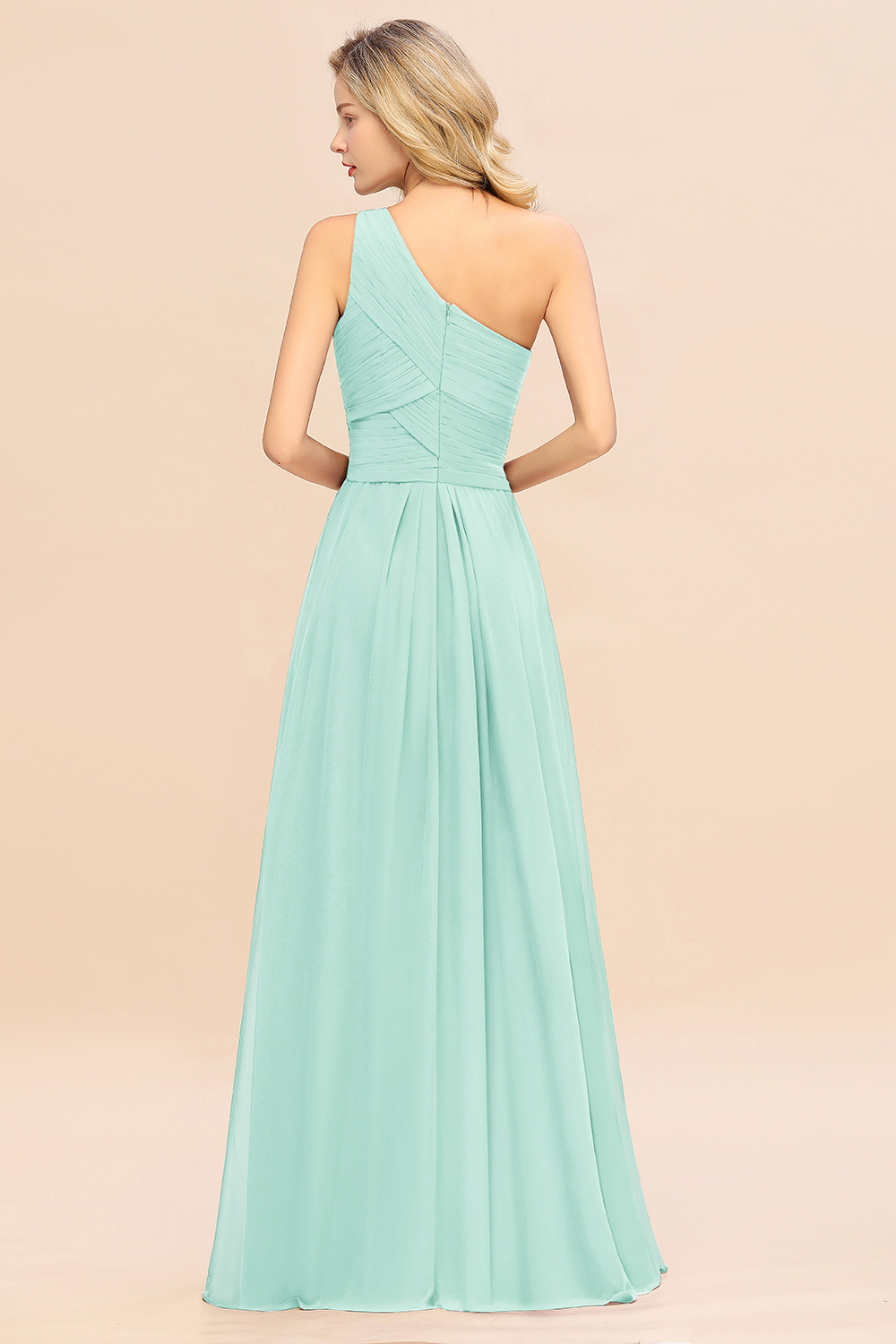 Elegant A-line Chiffon Ruffles One Shoulder Long Bridesmaid Dress