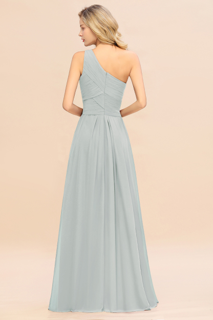 Elegant Mist A-line Chiffon Ruffles One Shoulder Long Bridesmaid Dress