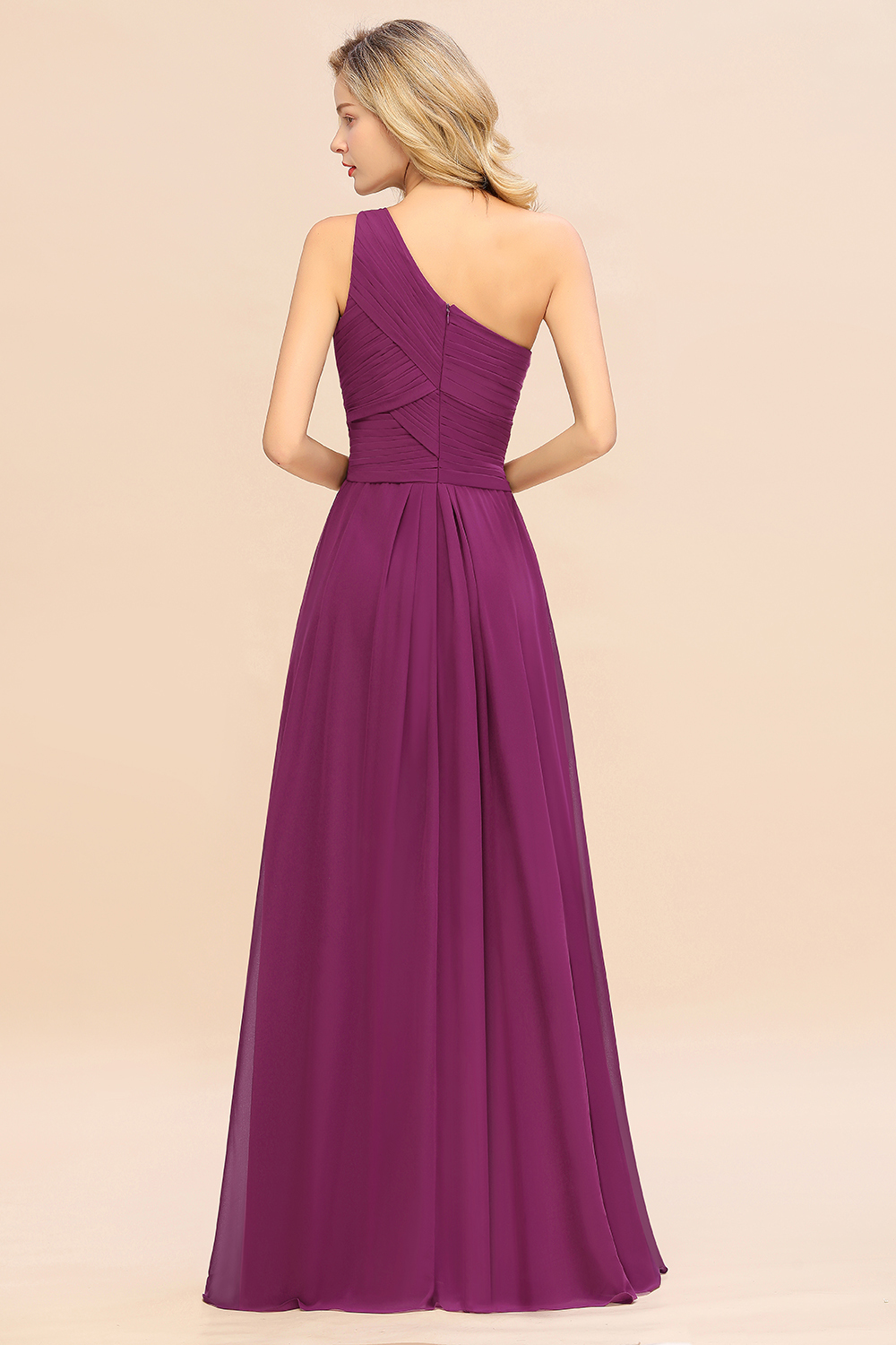 Elegant Orchid A-line Chiffon Ruffles One Shoulder Long Bridesmaid Dress