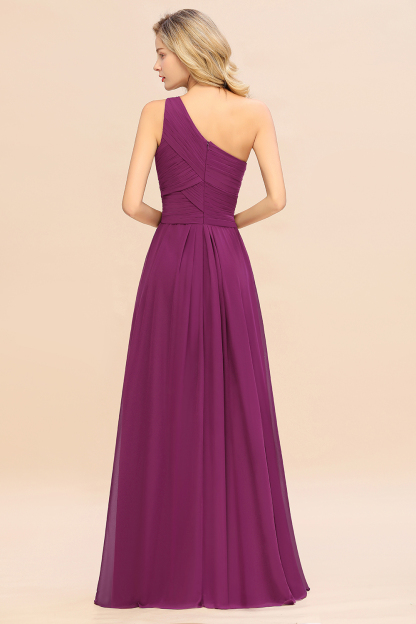Elegant Orchid A-line Chiffon Ruffles One Shoulder Long Bridesmaid Dress