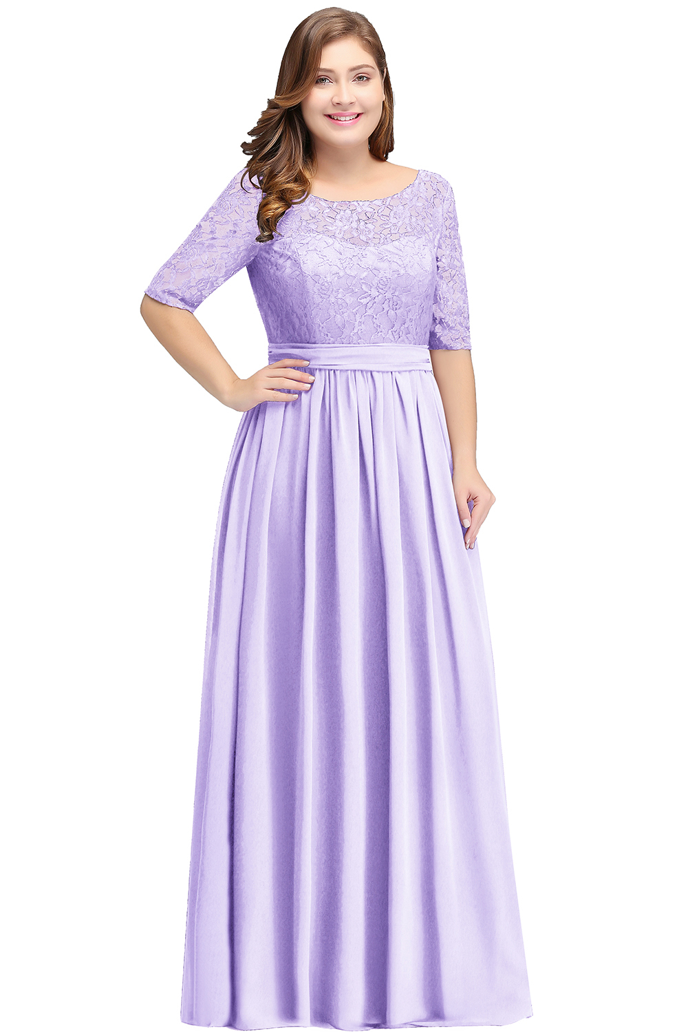 Elegant Plus Size Half-Sleeves Lace Bridesmaid Dresses with Bow