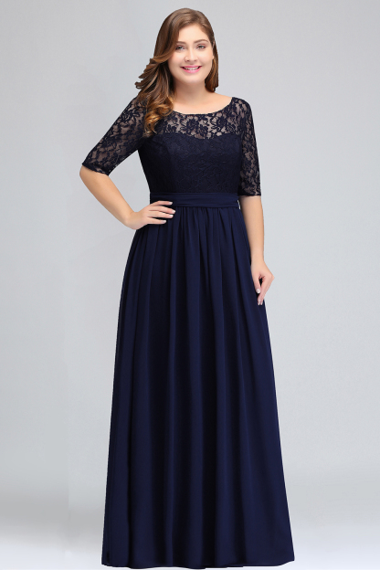 Elegant Plus Size Half-Sleeves Lace Bridesmaid Dresses with Bow