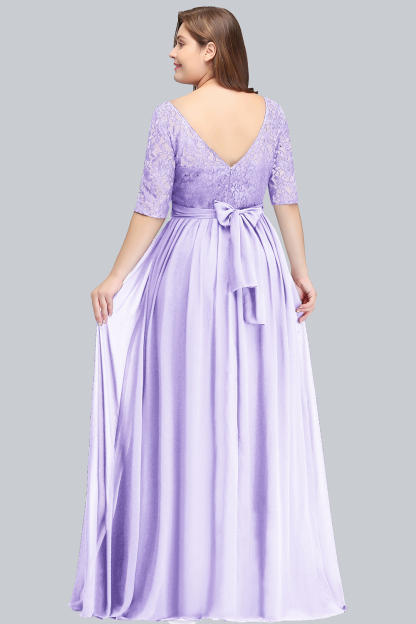 Elegant Plus Size Half-Sleeves Lace Bridesmaid Dresses with Bow