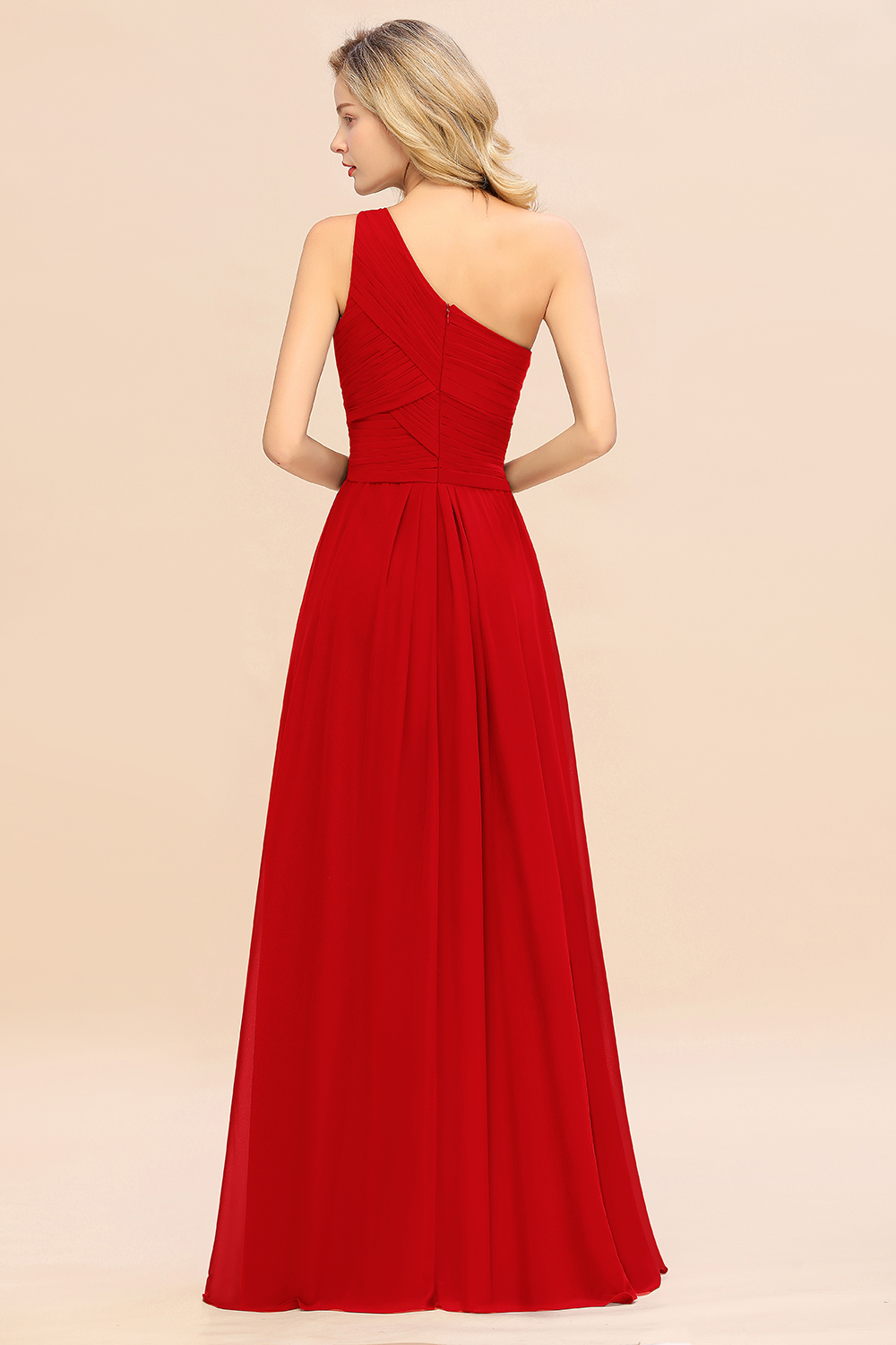 Elegant A-line Chiffon Ruffles One Shoulder Long Bridesmaid Dress