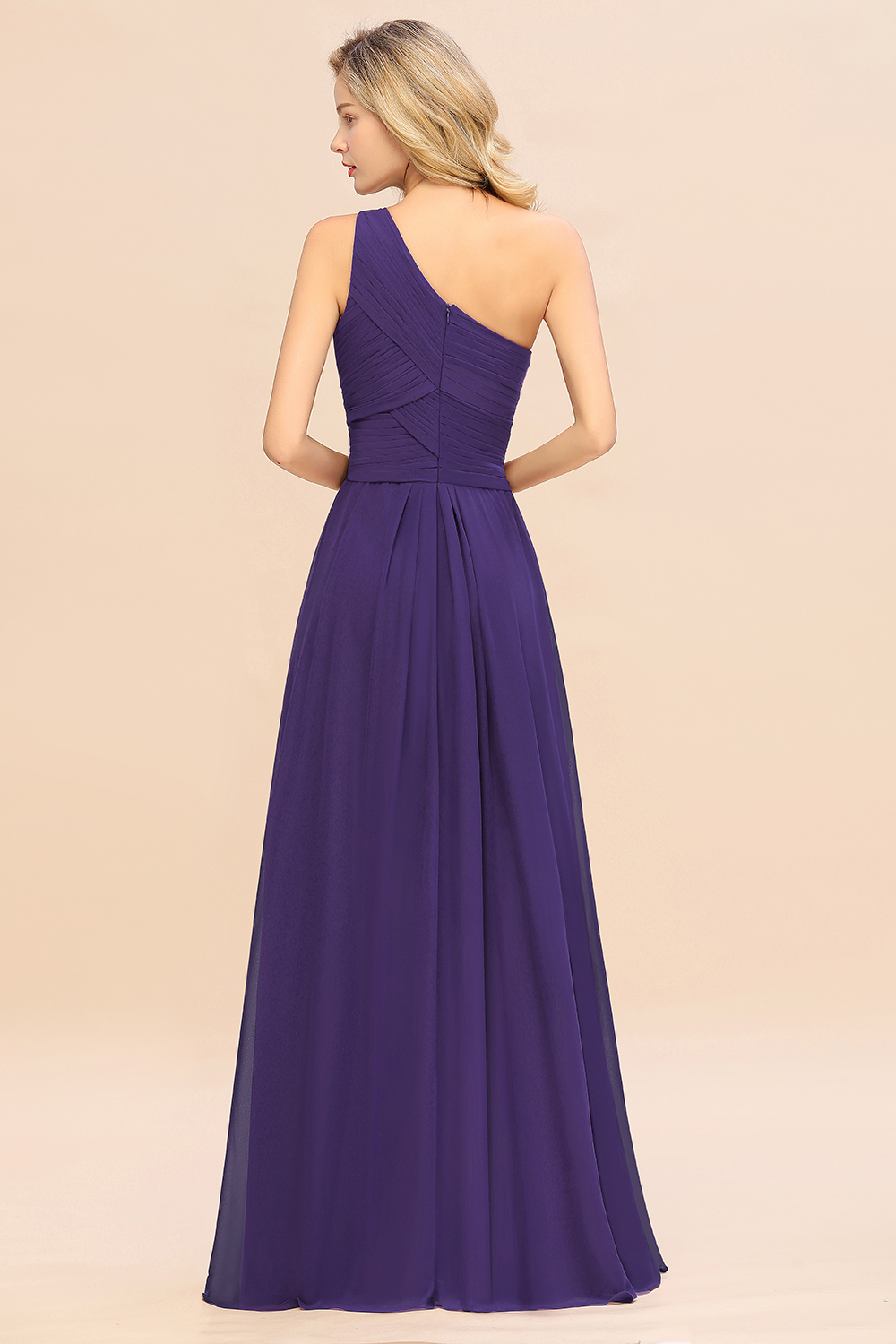 Elegant A-line Chiffon Ruffles One Shoulder Long Bridesmaid Dress