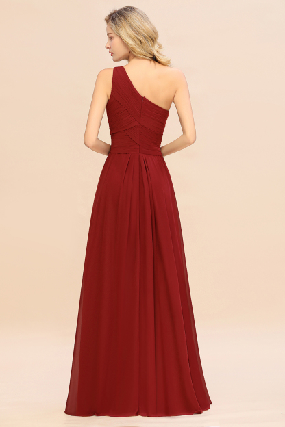 Elegant Rust A-line Chiffon Ruffles One Shoulder Long Bridesmaid Dress