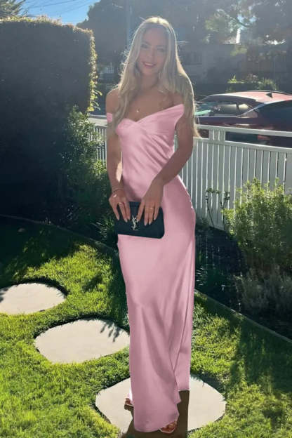 Cocosbride Elegant Off-the-Shoulder Backless Mermaid Satin Prom Dress