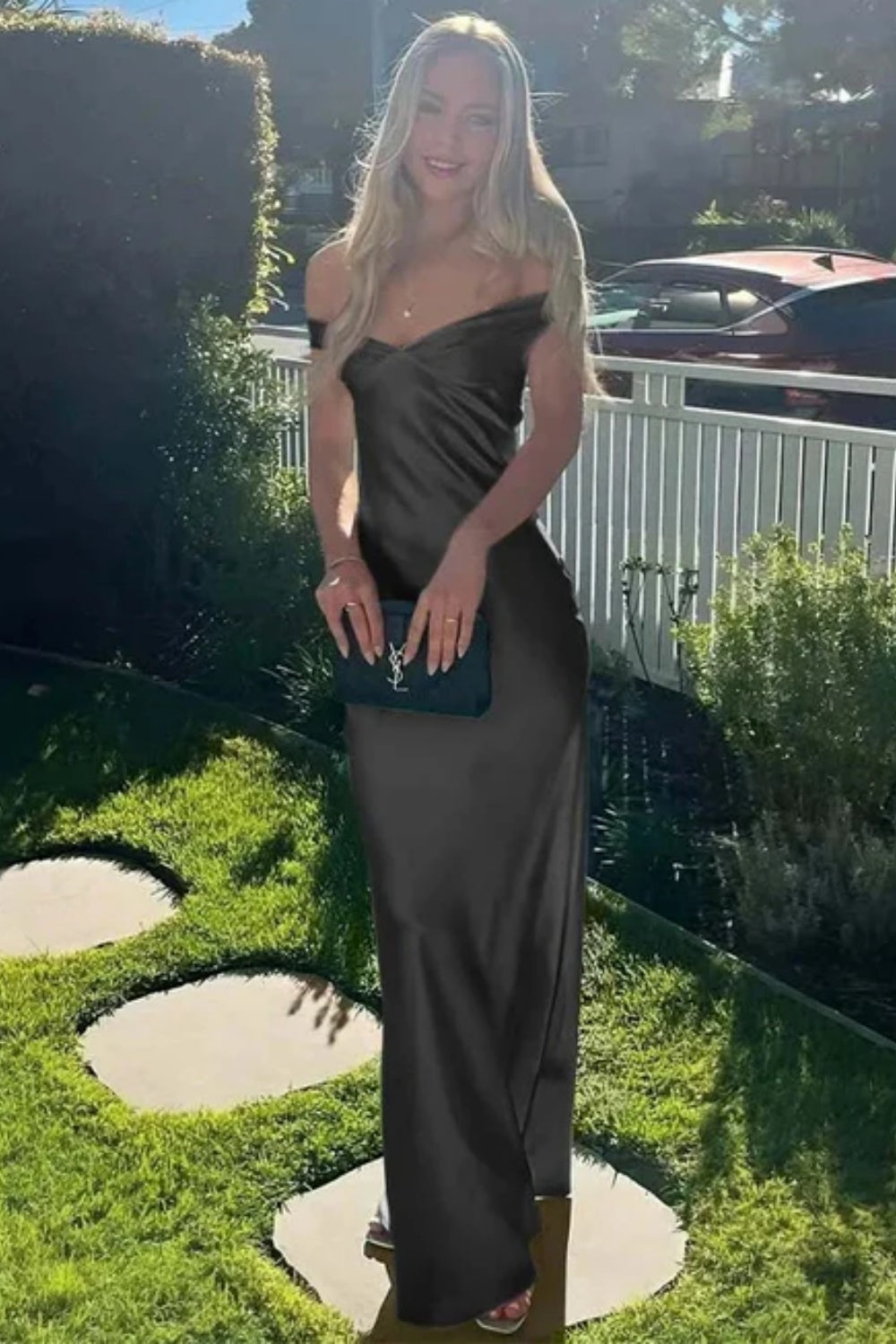 Cocosbride Elegant Off-the-Shoulder Backless Mermaid Satin Prom Dress