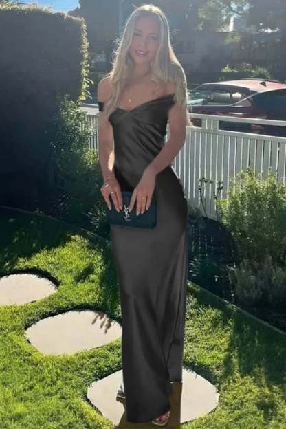 Cocosbride Elegant Off-the-Shoulder Backless Mermaid Satin Prom Dress