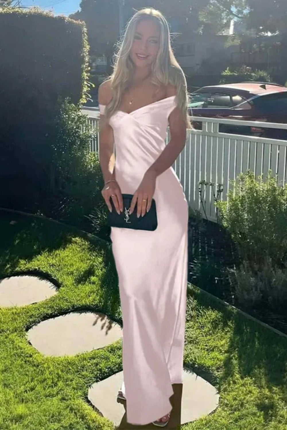 Cocosbride Elegant Off-the-Shoulder Backless Mermaid Satin Prom Dress