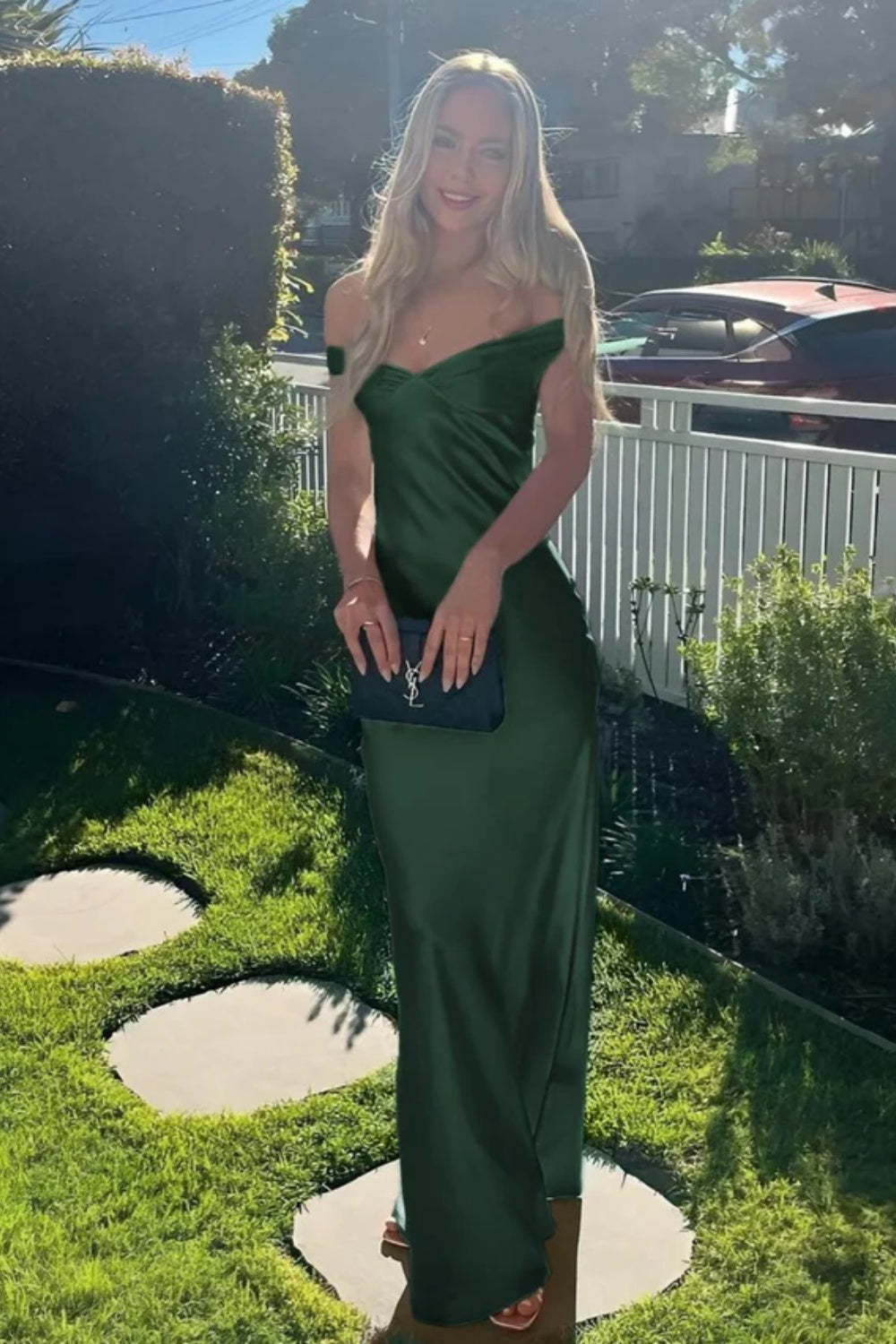 Cocosbride Elegant Off-the-Shoulder Backless Mermaid Satin Prom Dress