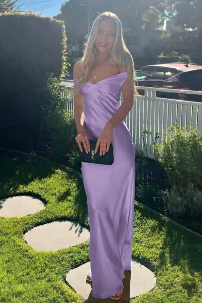 Cocosbride Elegant Off-the-Shoulder Backless Mermaid Satin Prom Dress