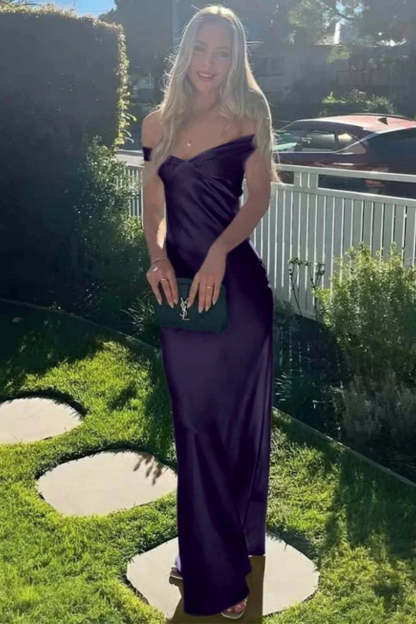 Cocosbride Elegant Off-the-Shoulder Backless Mermaid Satin Prom Dress