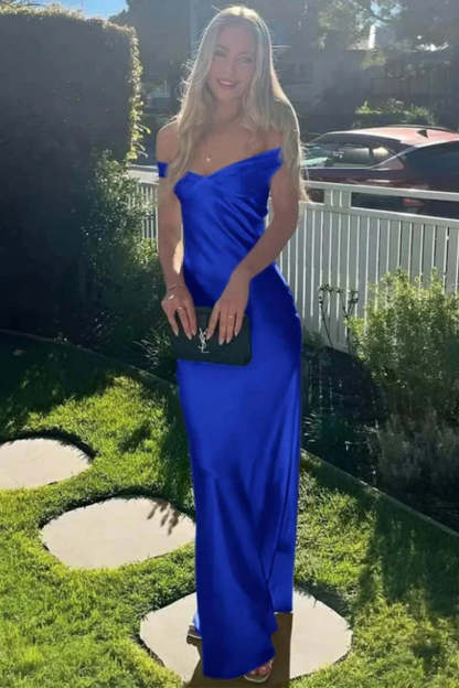 Cocosbride Elegant Off-the-Shoulder Backless Mermaid Satin Prom Dress