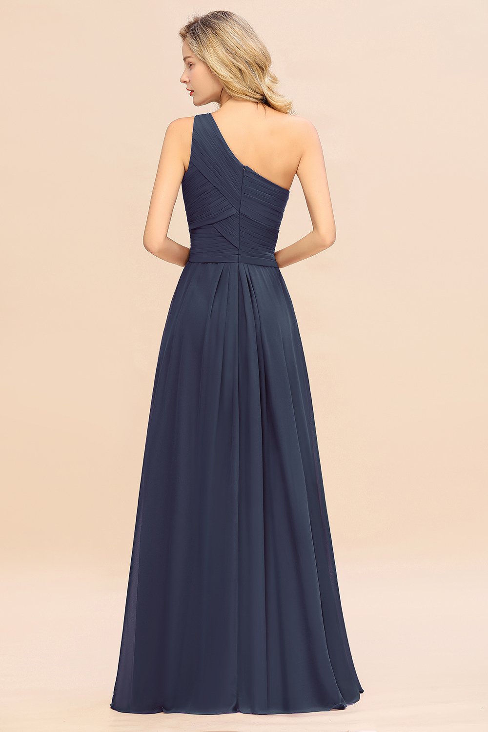 Elegant A-line Chiffon Ruffles One Shoulder Long Bridesmaid Dress